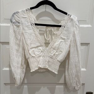White Lace Trim Crop Top
